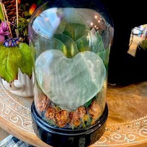 Handmade green relaxing flourite heart crystal in dome display